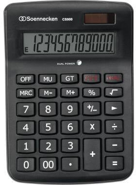 Soennecken Tischrechner CS900 – 12-stelliges LCD-Display, Solar & Batterie, Schwarz