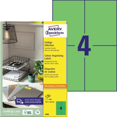 AVERY ZWECKFORM Universaletikett 3456, 105 x 148 mm, rot, 400 Etiketten, für Laser- und Inkjetdrucker