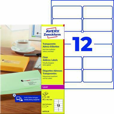 Avery Zweckform Adressetikett L4772-25 QuickPEEL transparent 300 Stück A4