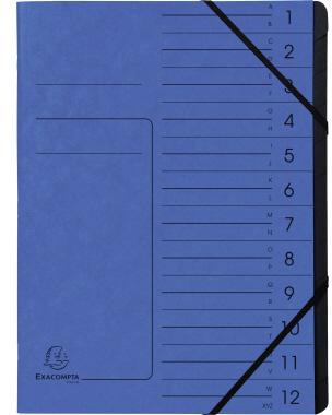 Exacompta Ordnungsmappe DIN A4, 12 Fächer, Colorspankarton blau, FSC