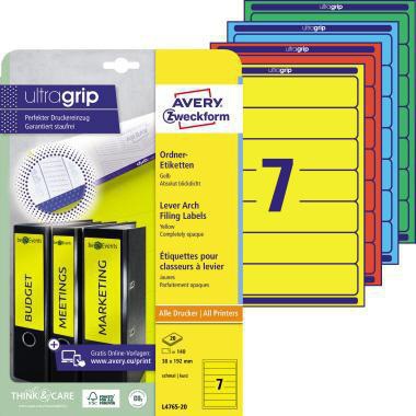 Avery Zweckform Ordnerrückenetikett L4763-20 ultragrip 38 x 192 mm blau 140 Stück
