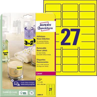 Avery Zweckform Neonetiketten L6003-25 63,5x29,6 mm neonrot 675 Stück