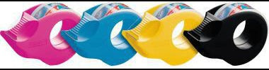 tesa Handabroller Mini 57858-00000 19mm x 10m rot/blau – Nachfüllbarer Abroller inkl. tesafilm® kristall-klar