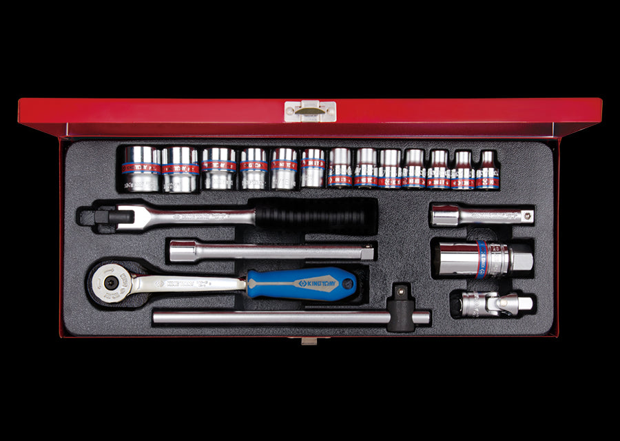 KING TONY Profi-Werkzeuge - 3/8" Zoll Steckschlüssel-Set, mit Zubehör - 20 tlg. 3020SR01