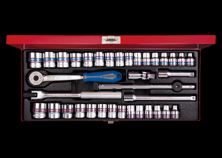 KING TONY Profi-Werkzeuge - 3/8" Steckschlüssel-Set, metrisch + Zoll, Steckleiste - 13 tlg. 3036CR02
