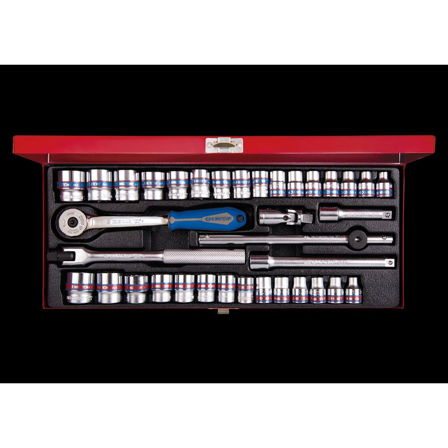 KING TONY Profi-Werkzeuge - 3/8" Steckschlüssel-Set, metrisch + Zoll, Steckleiste - 13 tlg. 3036CR02