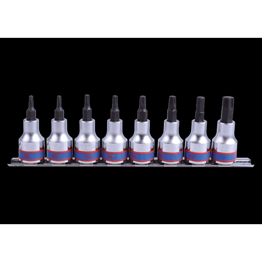 KING TONY Profi-Werkzeuge - 3/8" TORX-Bit-Steckschlüssel, Zoll, Clip-Leiste, T15-T50 - 8 tlg. 3118PR