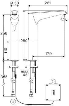 SCHELL XERIS E2 HD-K Waschtisch-Armatur – Elektronisch, Kaltwasser, batteriebetrieben, small, chrom