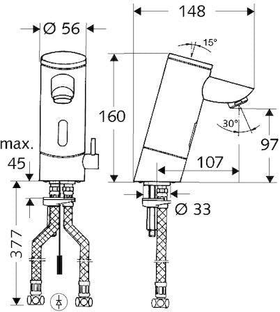 SCHELL PURIS E HD-M Elektronische Waschtisch-Armatur – Infrarot-Sensor, Mischwasser, chrom, ohne Stromversorgung