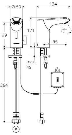 SCHELL XERIS E HD-M small Elektronik-Waschtischarmatur Mischwasser Infrarot-Sensor Batteriebetrieb chrom