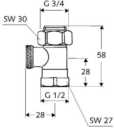 SCHELL Einzel-Anschlussventil Durchgang absperrbar 3/4 Zoll ÜM x 1/2 Zoll IG mattnickel
