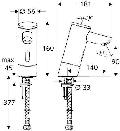 SCHELL PURIS E HD-K Elektronische Waschtisch-Armatur 140 mm chrom batteriebetrieben
