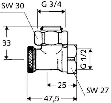 SCHELL Einzel-Anschlussventil Eckform absperrbar 3/4" ÜM x 1/2" IG mattnickel