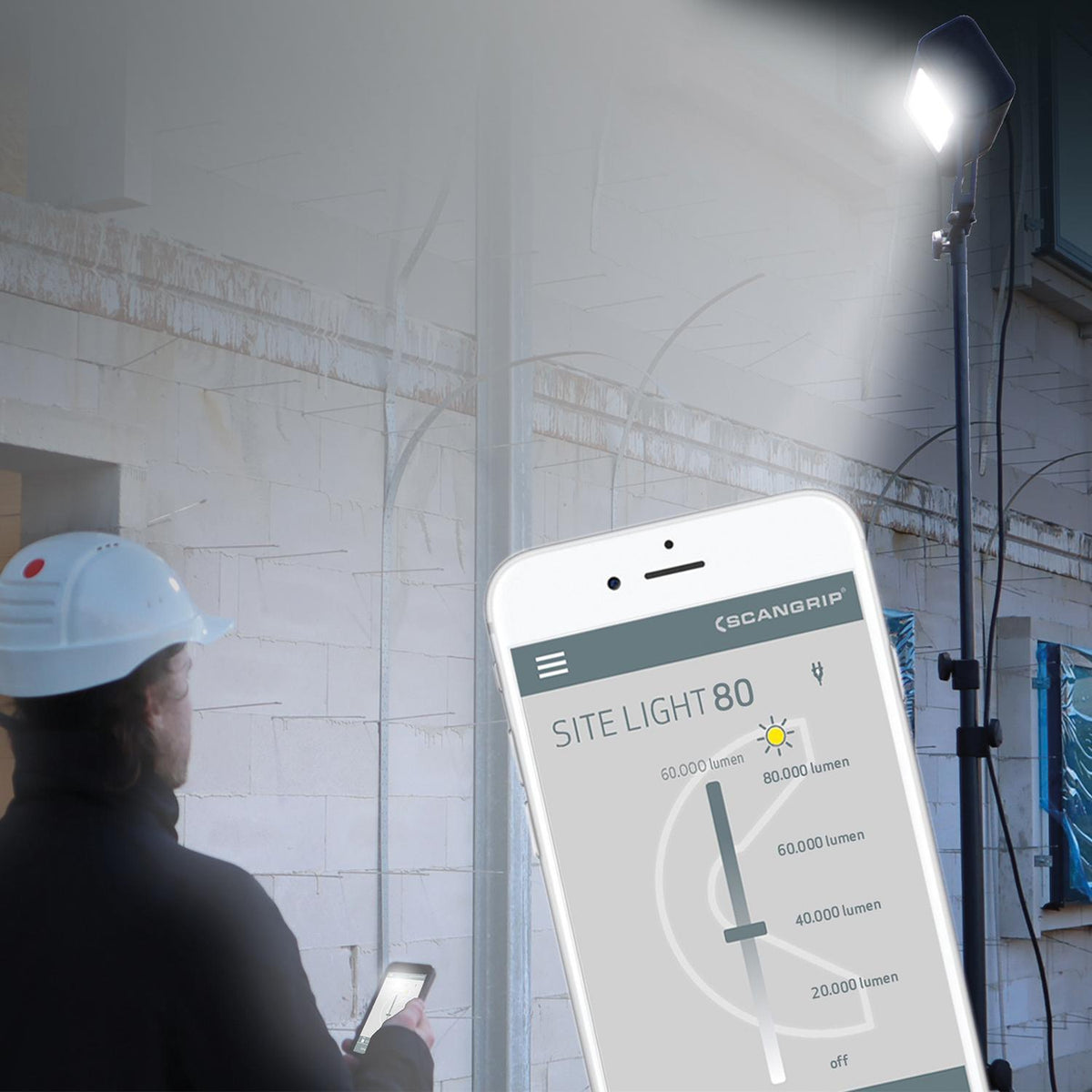 SCANGRIP SITE LIGHT 40 LED-Strahler 315 W, 10000-40000 lm, IP65, Bluetooth, 10 m Kabel