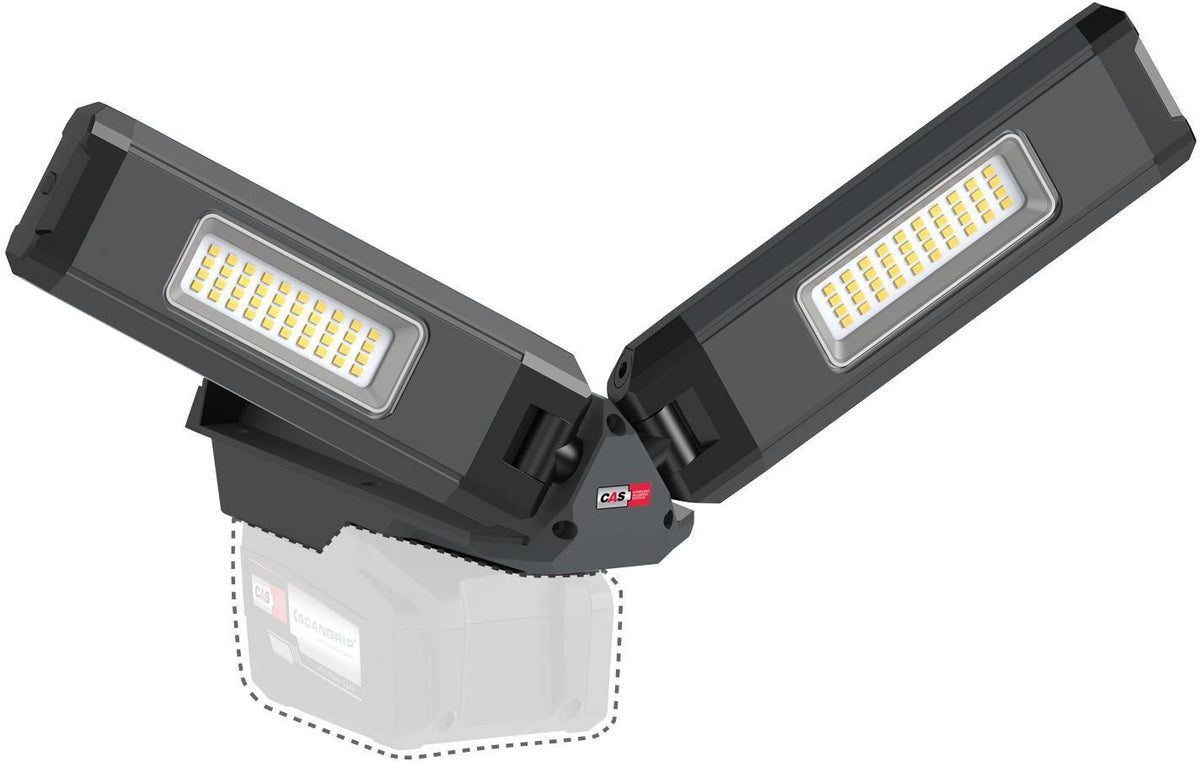 SCANGRIP DUO CONNECT LED-Strahler 108 W, 2500 lm, 18 V, IP30 – mit 2 flexiblen Leuchtenköpfen