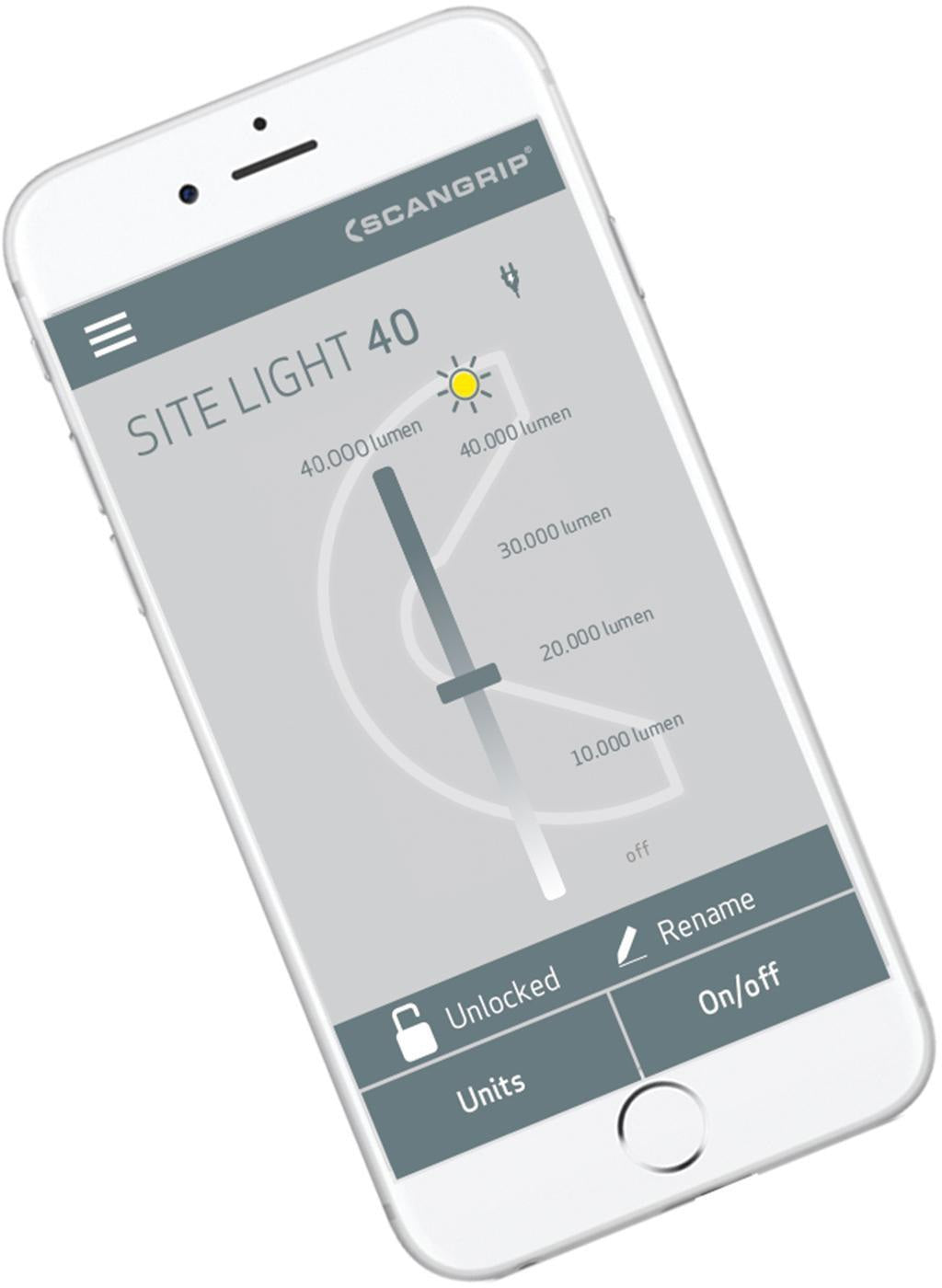 SCANGRIP SITE LIGHT 40 LED-Strahler 315 W, 10000-40000 lm, IP65, Bluetooth, 10 m Kabel