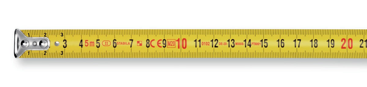 STABILA Taschenrollbandmaß BM 100 – 5 m, EG II, ABS/TPE, Metall-Clip