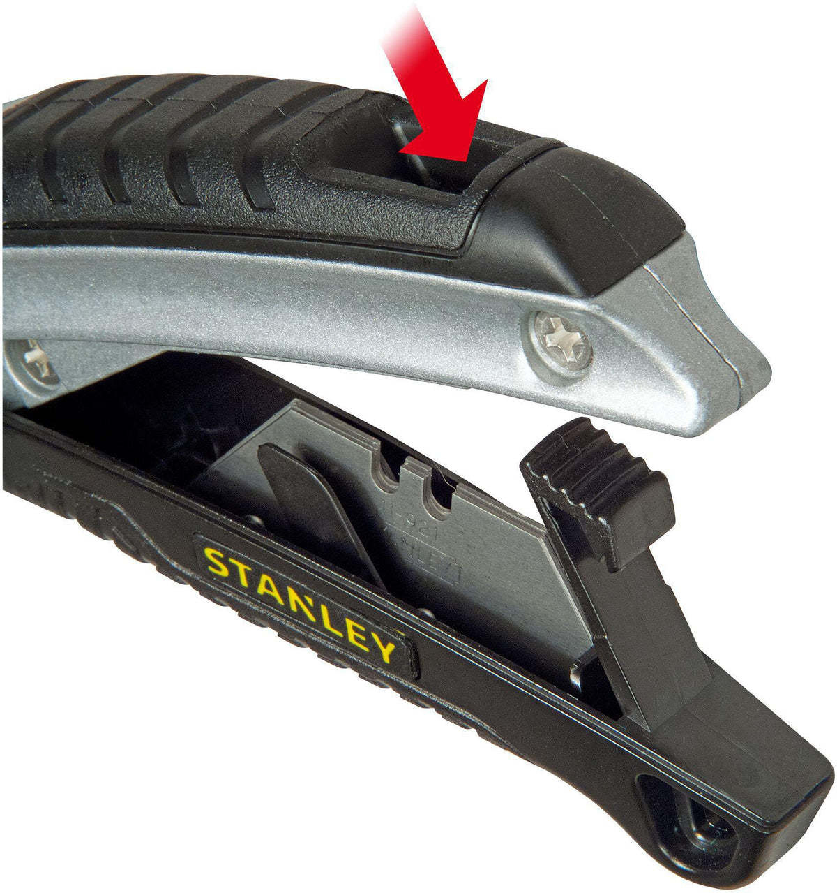 STANLEY Schnellwechselprofimesser 180 mm einziehbar mit Klingenmagazin und Schnurschneider