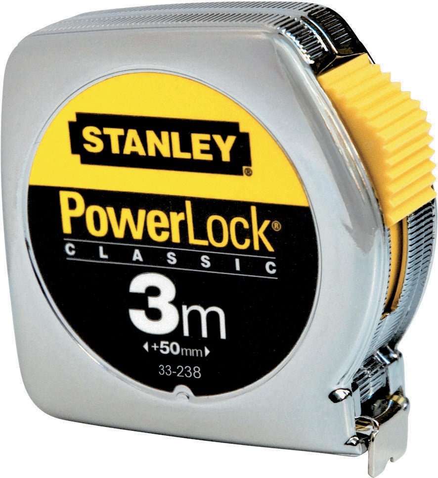 STANLEY PowerLock Taschenrollbandmaß 3 m, 12,7 mm Band, mm/cm, Metallgehäuse, Gürtelclip