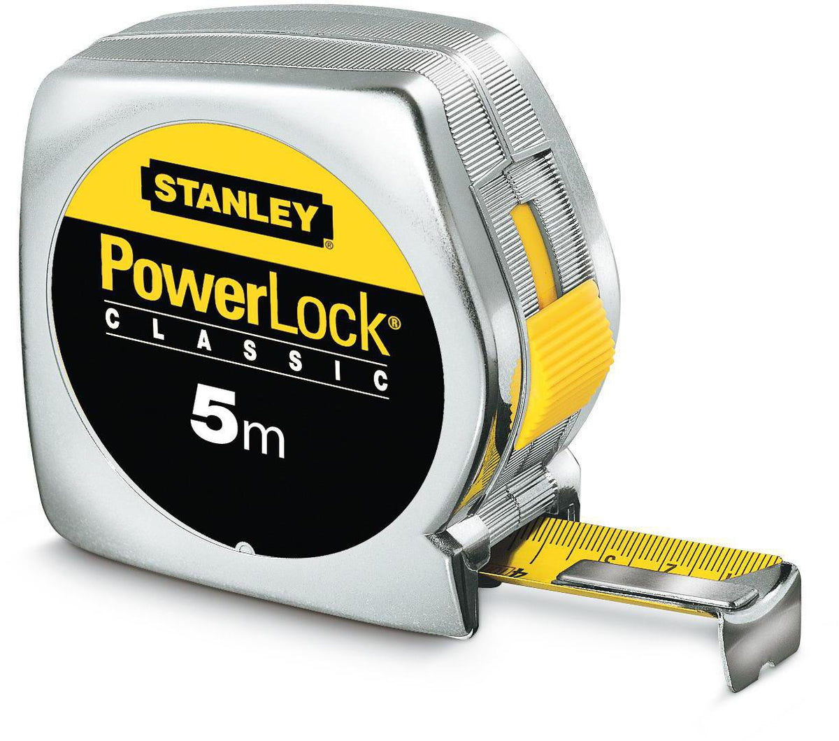 STANLEY PowerLock Taschenrollbandmaß 5 m, 25 mm Band, mm/cm, EG II – schlagfestes Kunststoffgehäuse