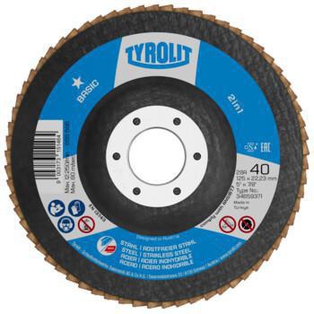 TYROLIT Fächerscheibe BASIC 125 mm K40 Zirkonkorund für Stahl und Edelstahl