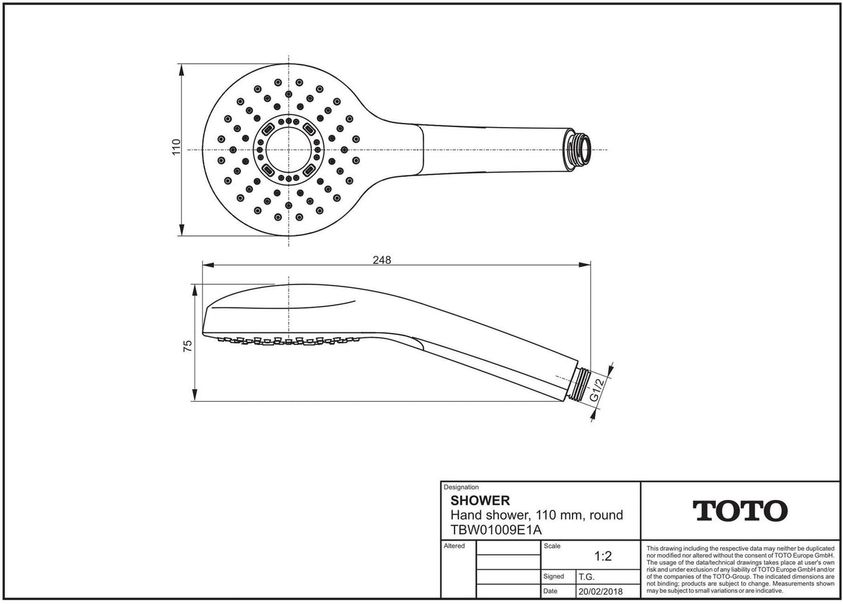 TOTO Handbrause 110 mm rund weiß/chrom – wassersparend mit Antikalksystem