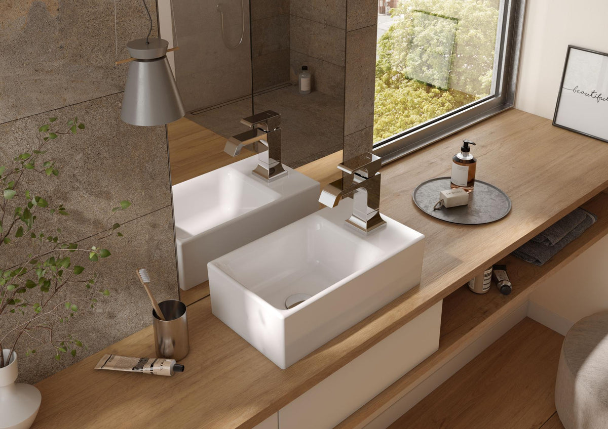 TOTO Aufsatzhandwaschbecken CS 400 mm eckig, mit Hahnloch, ohne Überlauf, weiss