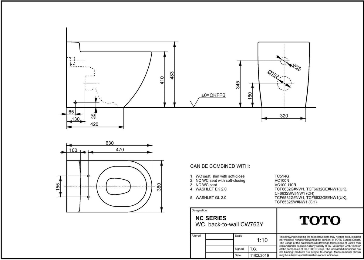 TOTO NC Stand-WC randlos weiß Back-to-Wall mit Tornado Flush Tiefspüler