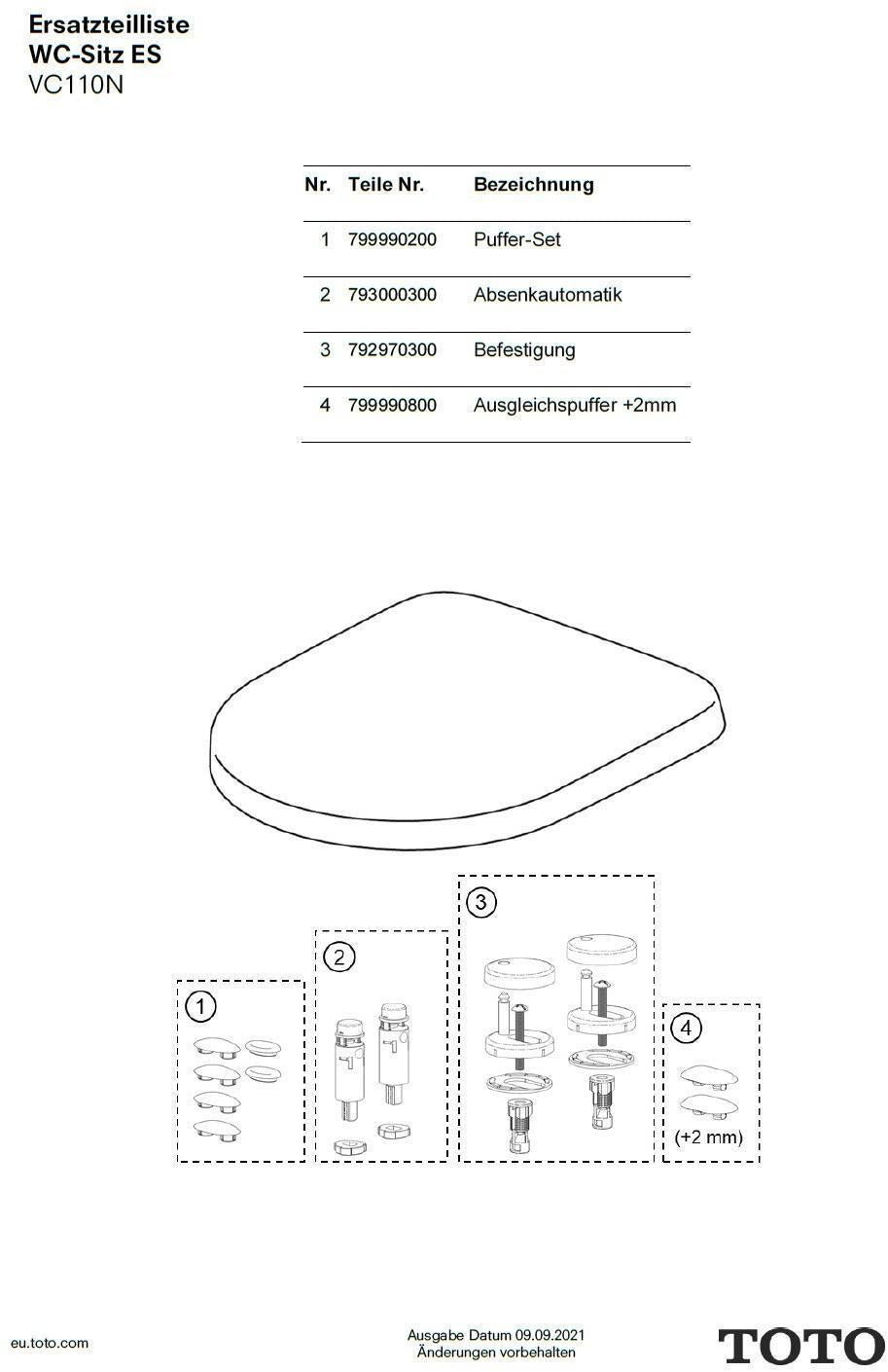 TOTO Ausgleichspuffer +2 mm für WC-Sitz – Passgenauer Sanitär-Ersatzteil