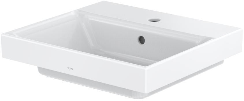 TOTO Waschtisch CS eckig 500 mm mit Hahnloch und Überlauf, CeFiONtect