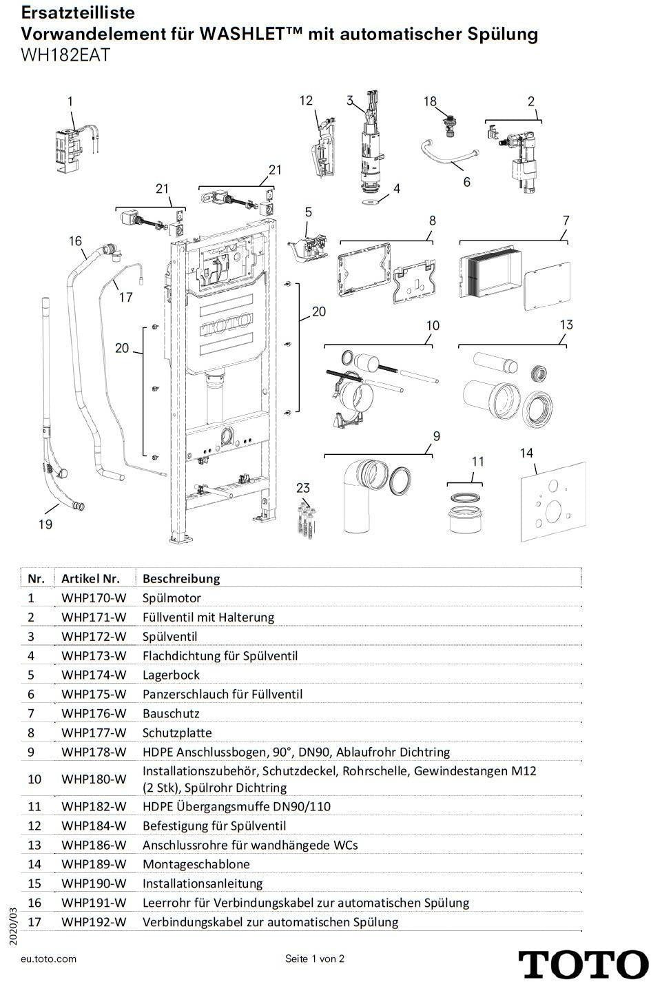 TOTO Schutzplatte für Vorwandelement – Ersatzteil für WASHLET