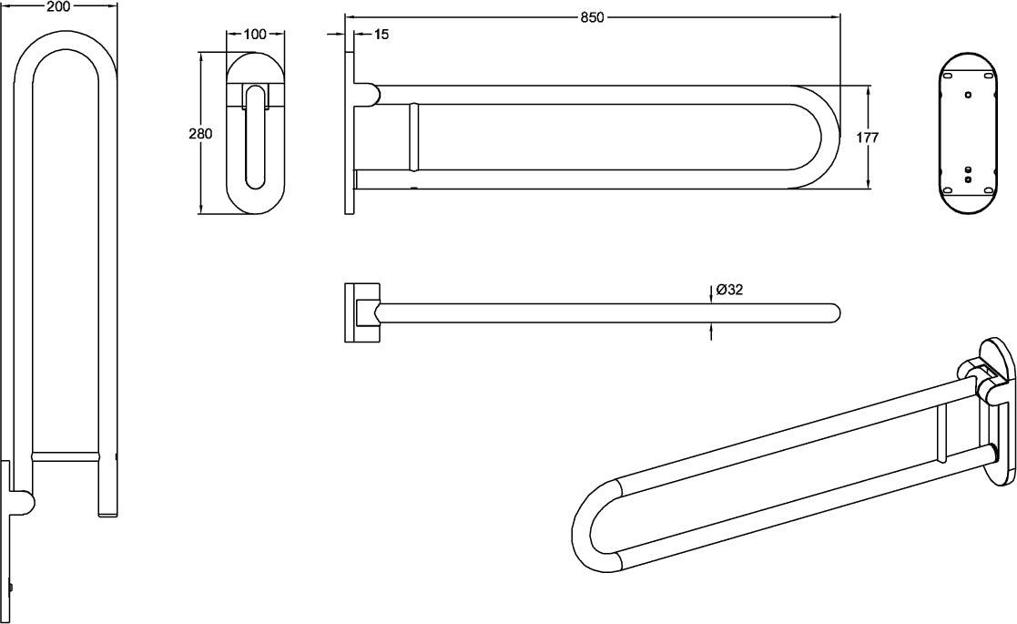 Villeroy & Boch ViCare Klappgriff 921724 – Barrierefreier Stützgriff, 280 x 650 x 100 mm, Weiß