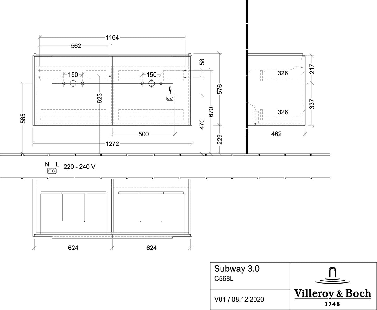 Villeroy & Boch Waschtischunterschrank Subway 3.0 C 568L0 1272 mm Brilliant White mit LED