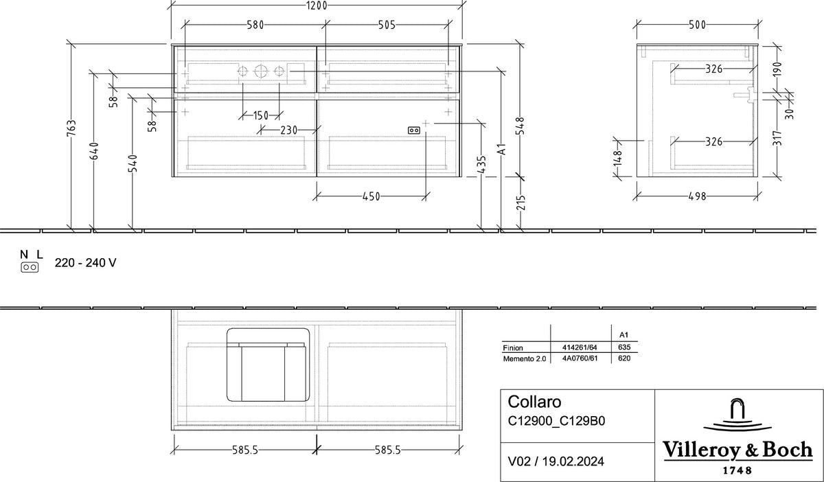 Villeroy & Boch Waschbeckenunterschrank Collaro C129 Black Oak 1200 mm mit 4 Auszügen