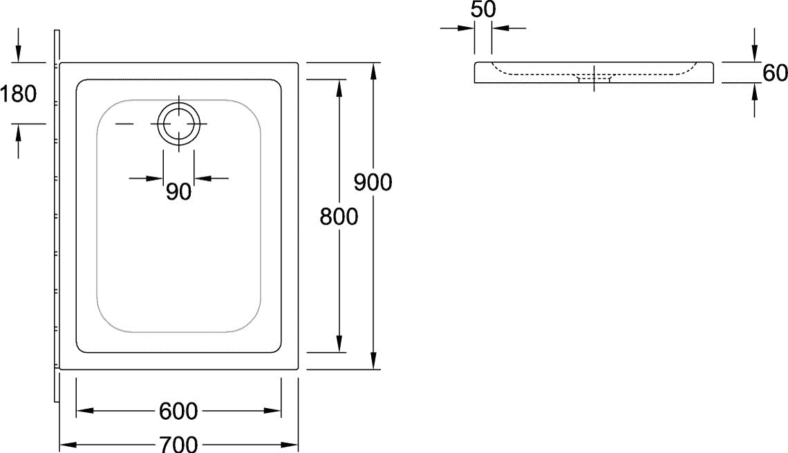 Villeroy & Boch O.novo Plus Duschwanne 900x700mm rechteckig mit Rutschhemmung Weiß Alpin