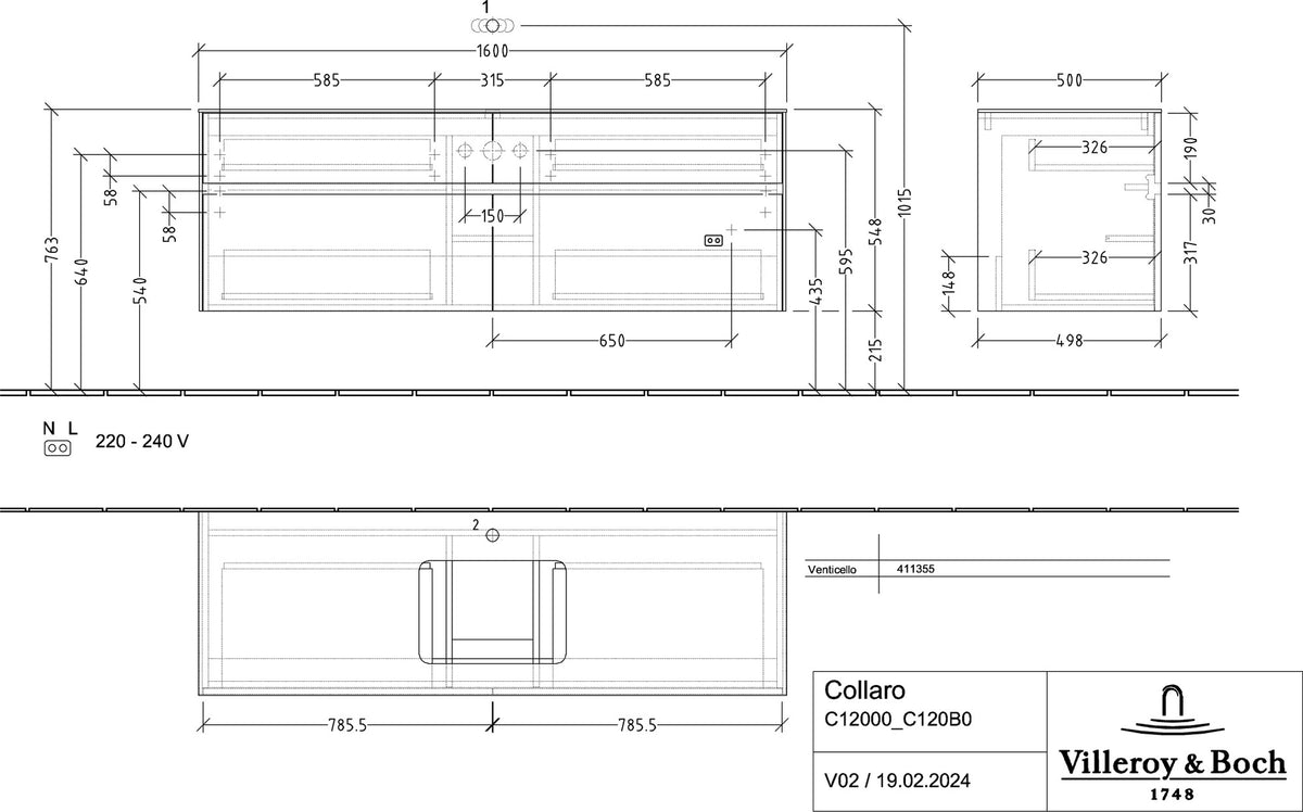 Villeroy & Boch Waschtischunterschrank Collaro C12000 1600 mm Kansas Oak mit 4 Auszügen
