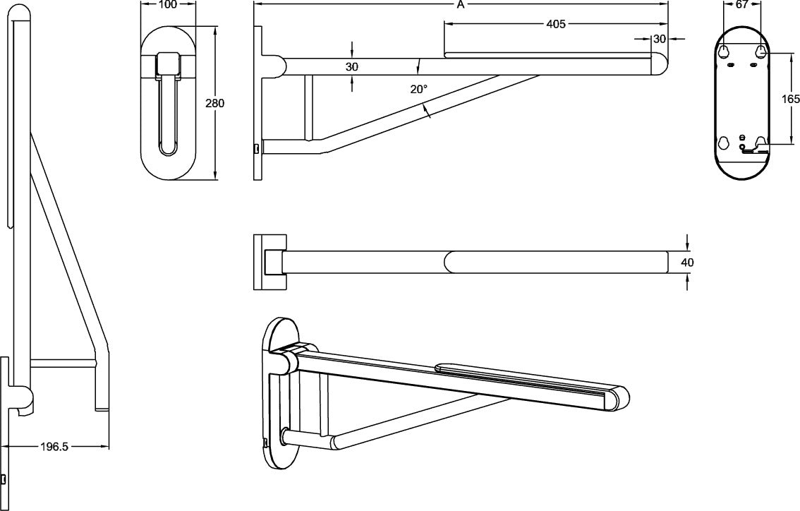Villeroy & Boch ViCare Klappgriff 921717 – Stützgriff 750 mm, verchromt, Wandmontage, 130 kg