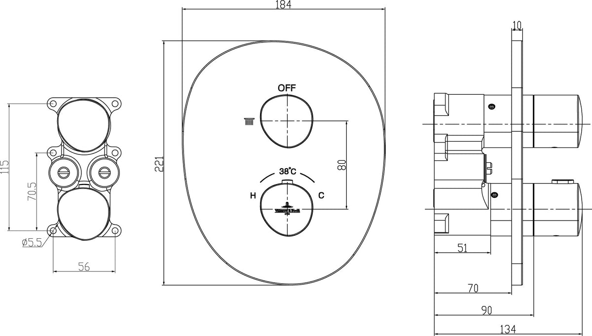 Villeroy & Boch Antao Unterputz-Thermostat mit Einwege-Mengenregulierung, rund, Chrom