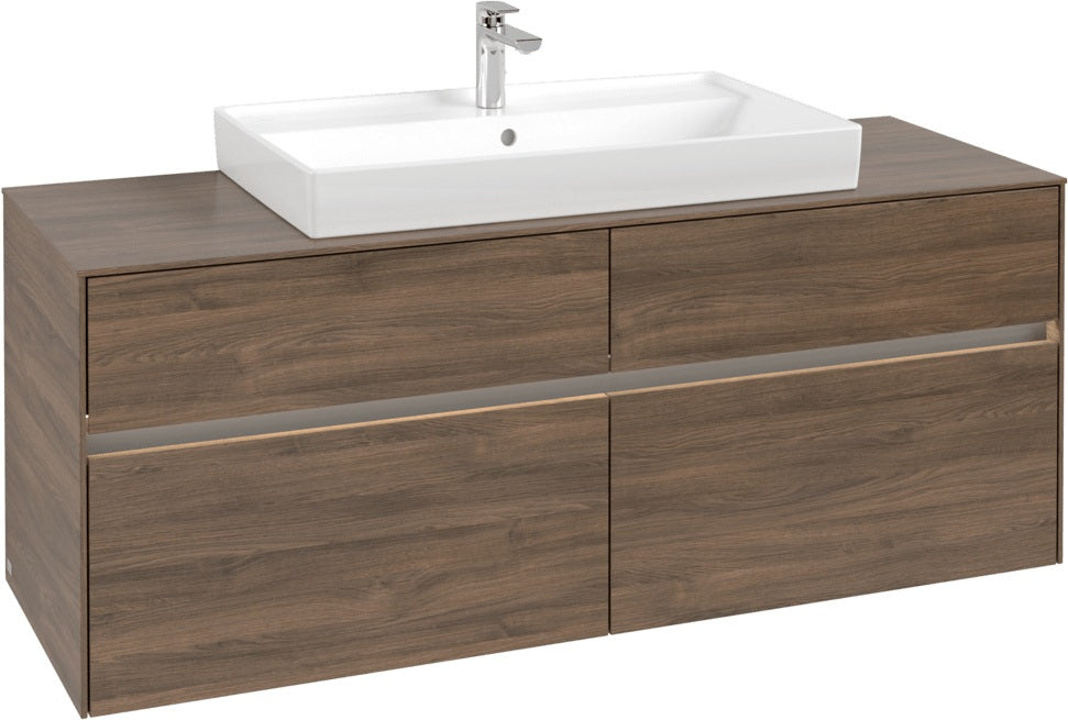 Villeroy & Boch Collaro Waschtischunterschrank 1400 mm mit LED-Beleuchtung und 4 Auszügen in Truffle Grey