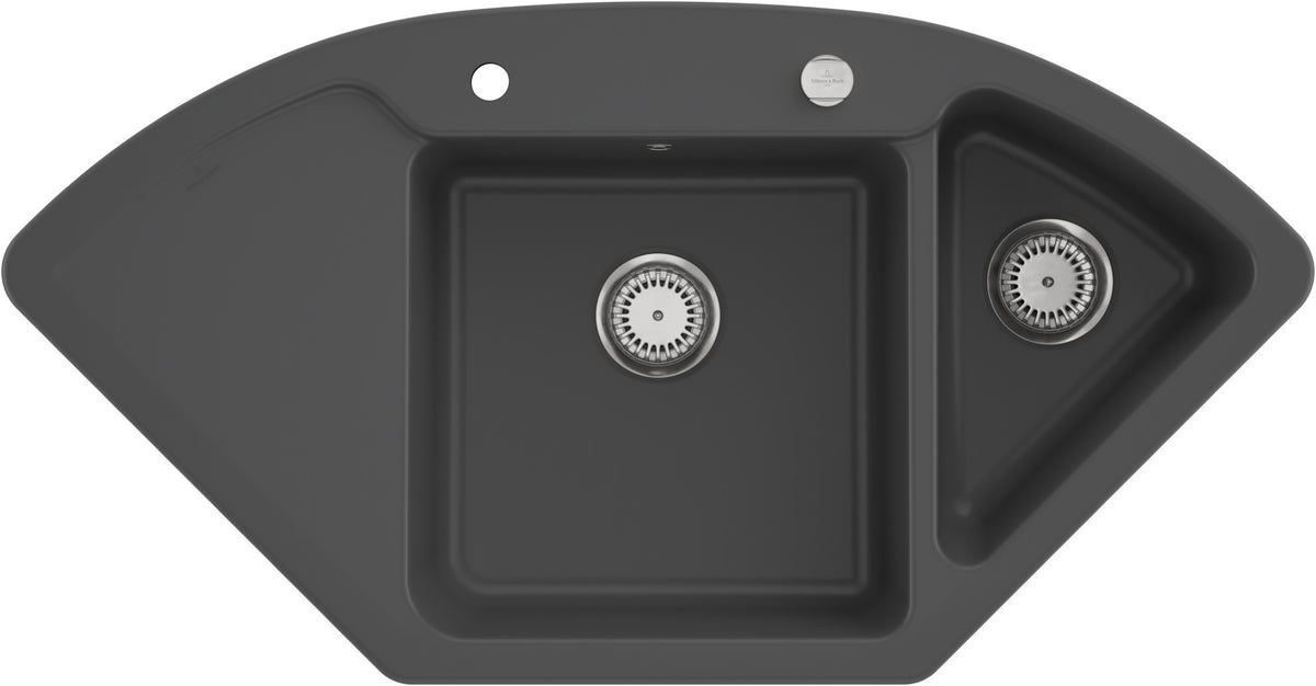 Villeroy & Boch Eckspüle Subway Style Eck 1115 mm Almond CeramicPlus – Keramik, 2 Becken, Abtropffläche