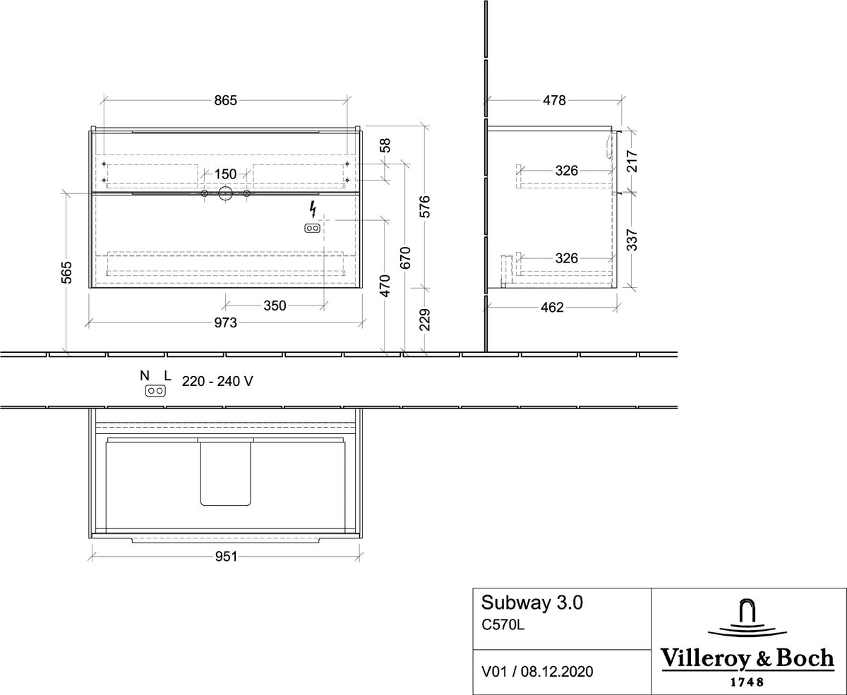 Villeroy & Boch Subway 3.0 Waschtischunterschrank C570L0 Brilliant White mit LED-Beleuchtung und SoftClosing
