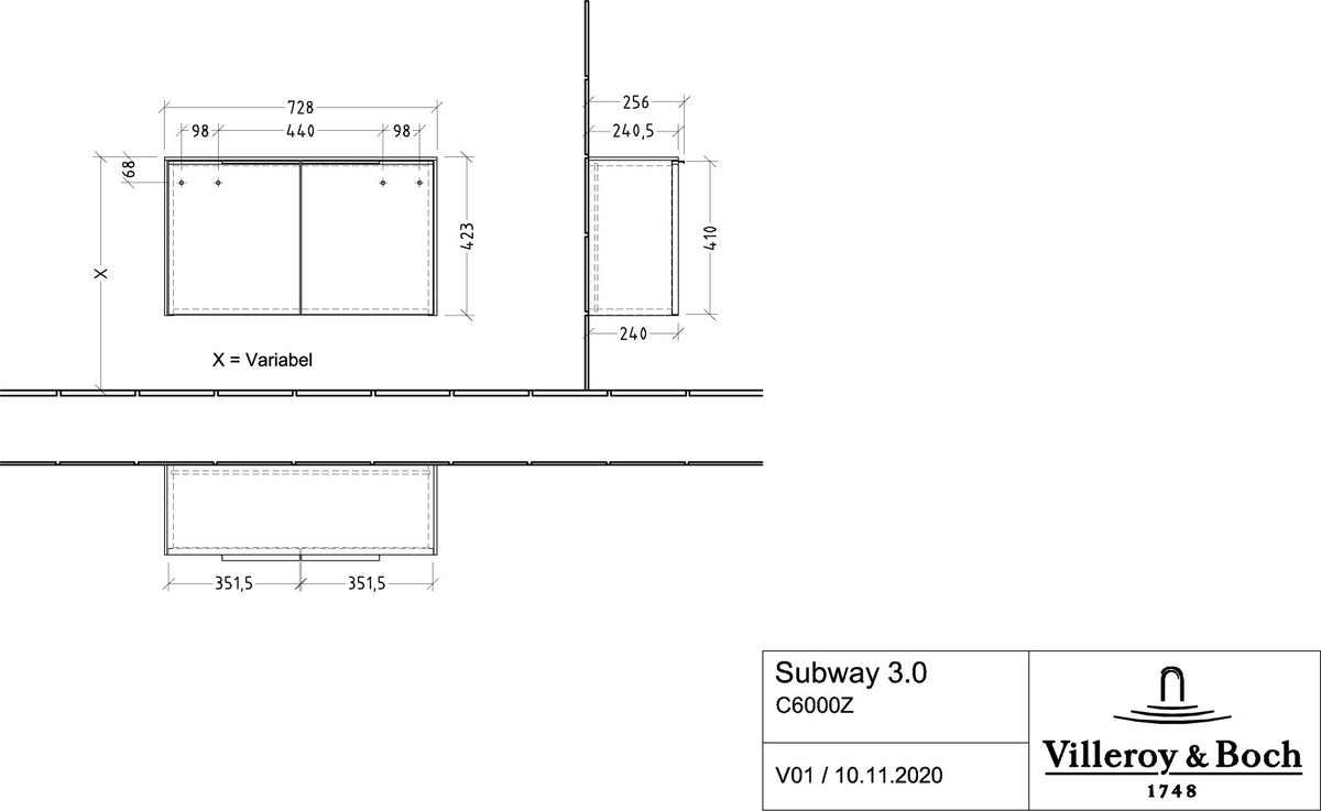 Villeroy & Boch Subway 3.0 Sideboard C60000 – 728 mm, Brilliant White, SoftClosing