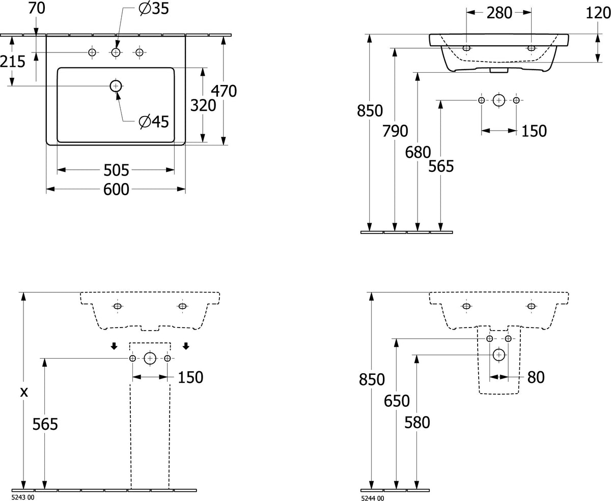 Villeroy & Boch Subway 2.0 Halbsäule Weiß Alpin 524400 – Sanitärkeramik, 315 x 200 x 290 mm