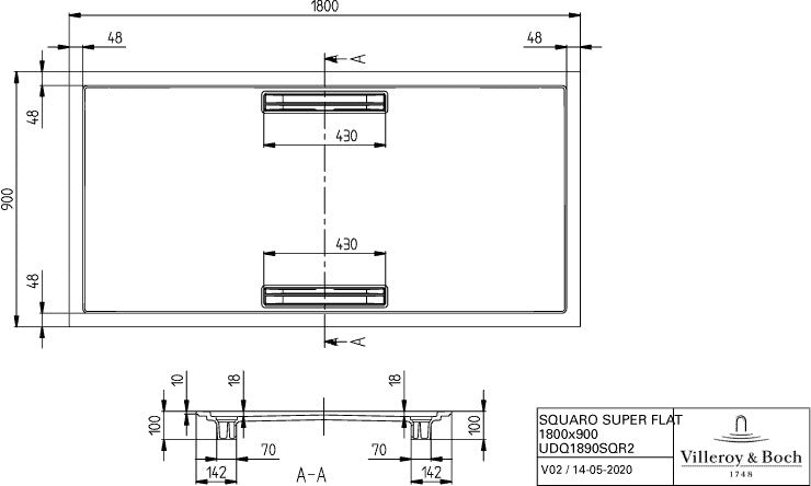 Villeroy & Boch Duschwanne SQUARO SUPER FLAT 1400x900x18 mm stone white aus Quaryl