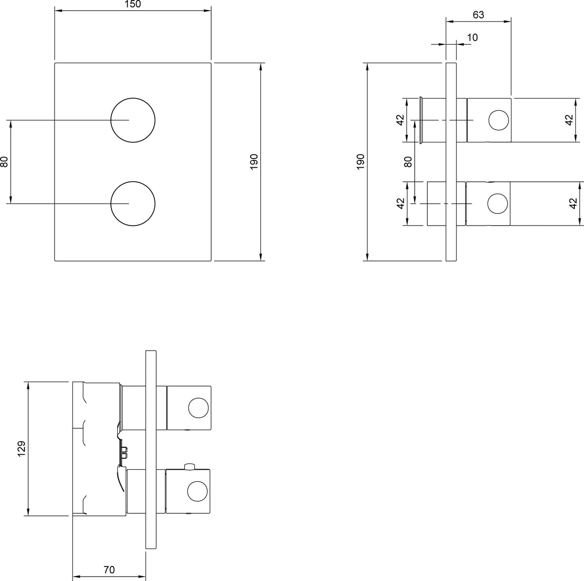 Villeroy & Boch Universal Unterputz-Thermostat TVD000653000 eckig chrom – Zweiwege-Mengenregulierung