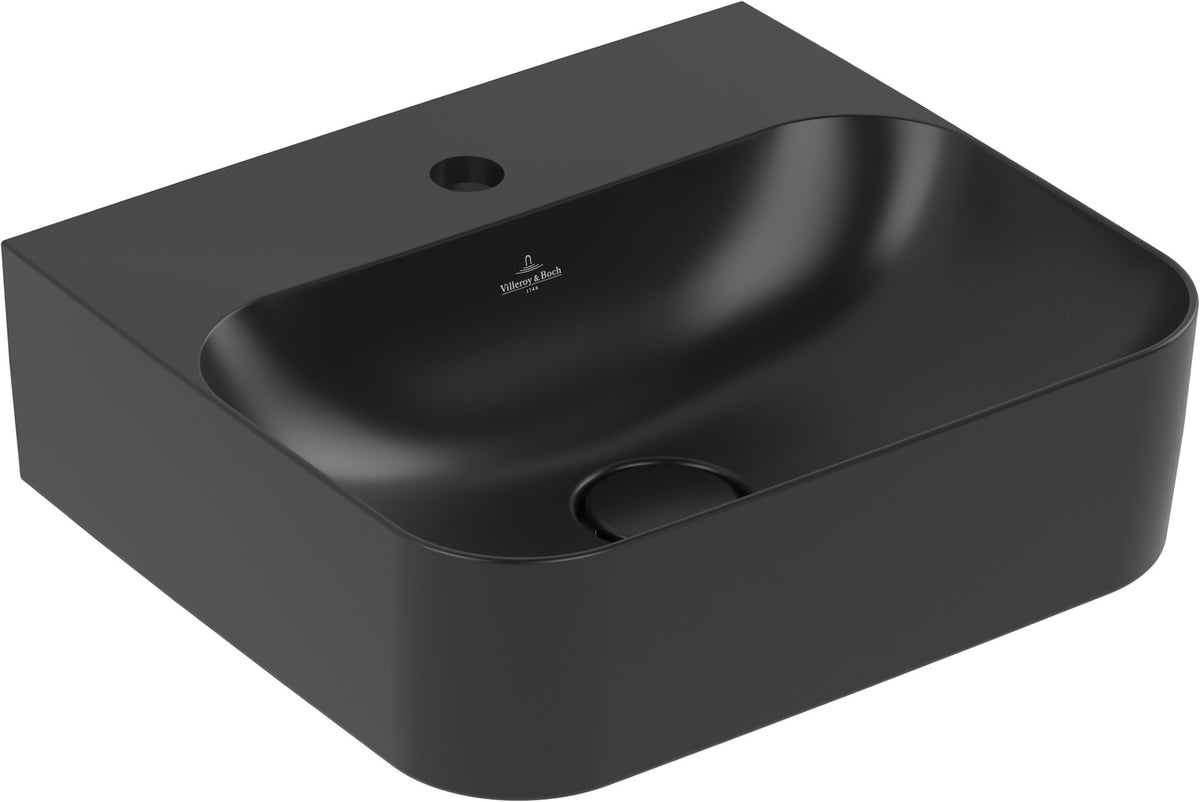 Villeroy & Boch Handwaschbecken Finion 436443R7 – 430 x 390 mm, Pure Black CeramicPlus, TitanCeram, wandhängend