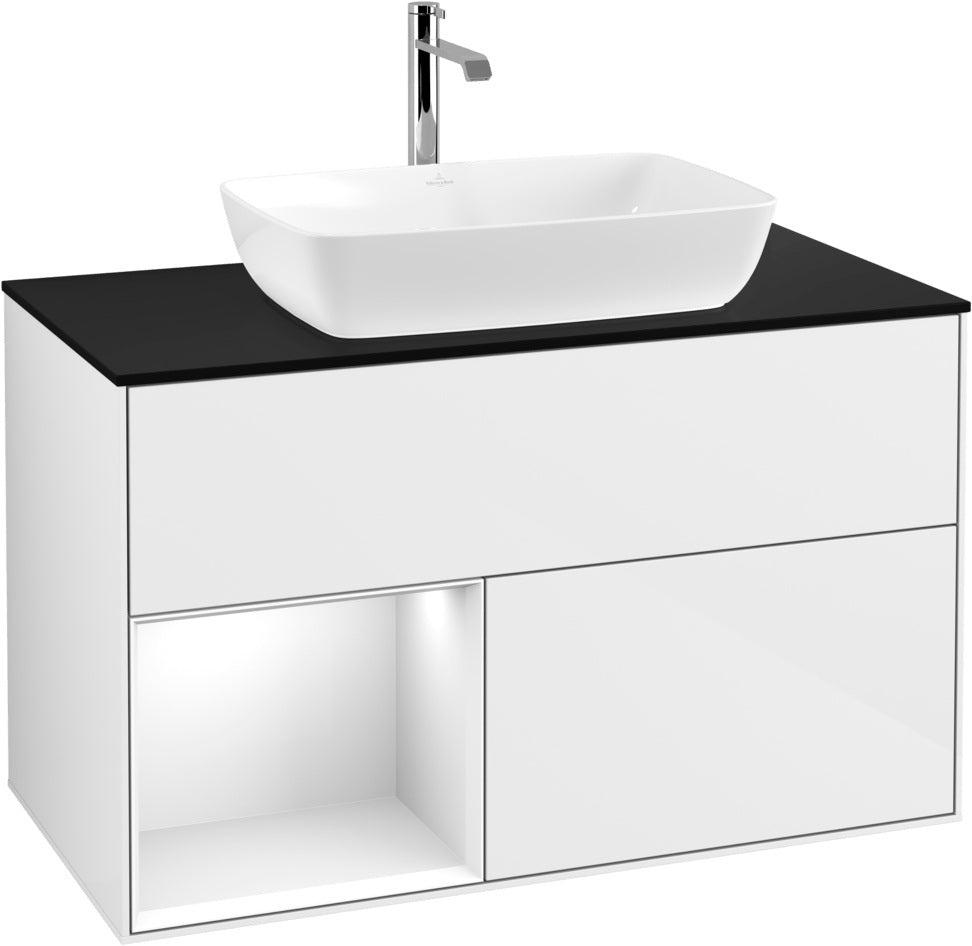 Villeroy & Boch Finion Waschbeckenunterschrank Glossy White mit Beleuchtung, 1000 mm