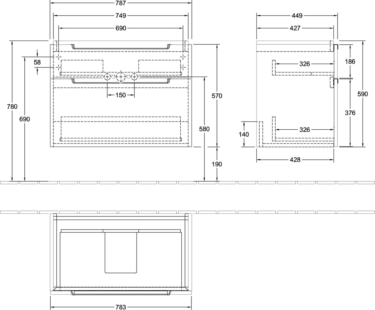 Villeroy & Boch Waschtischunterschrank Subway 2.0 787 mm Santana Oak mit 2 Auszügen