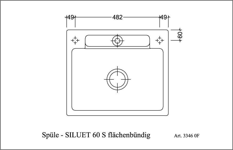 Villeroy & Boch Spüle Siluet 60 S flat 600x510mm Ebony CeramicPlus flächenbündig