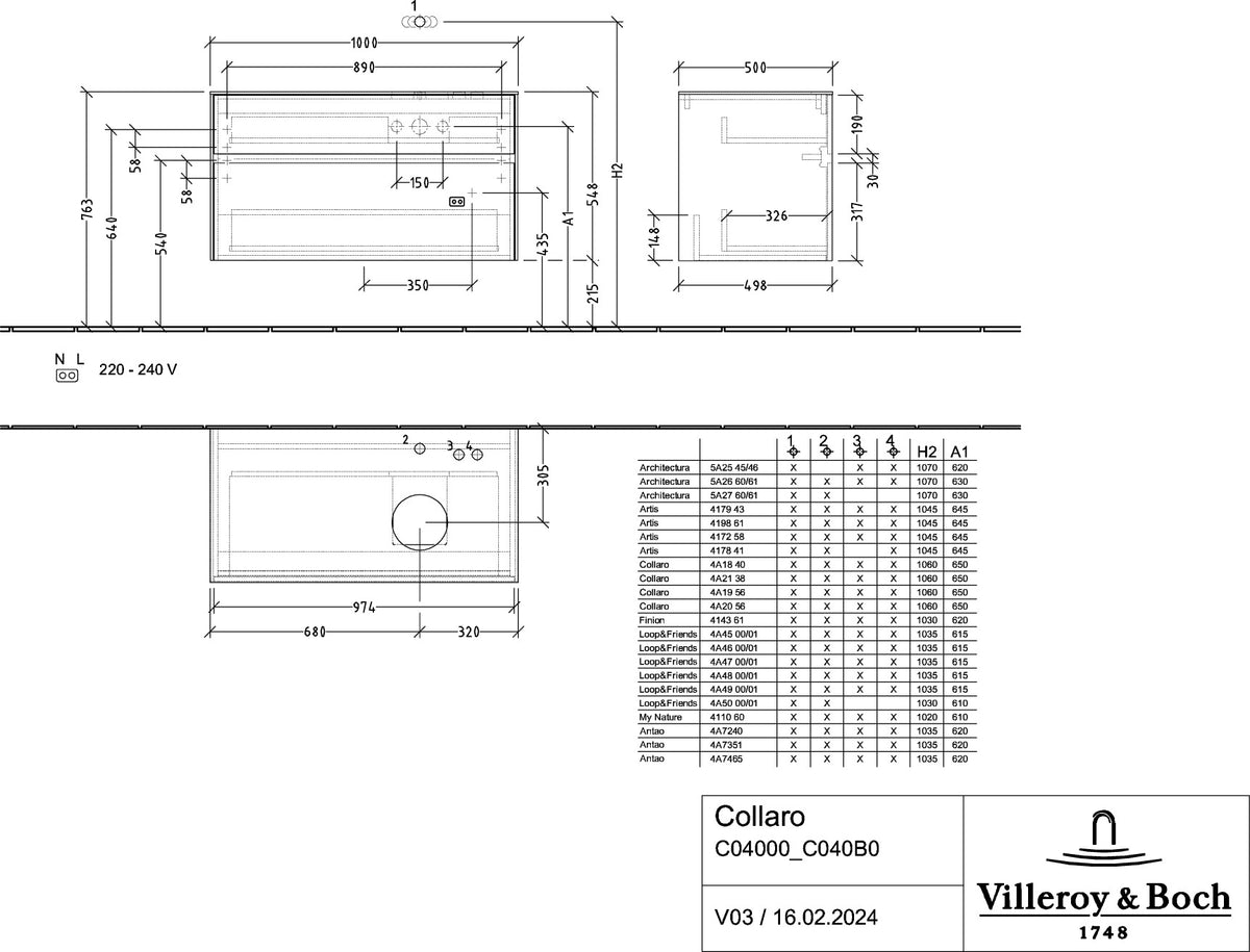 Villeroy & Boch Waschtischunterschrank Collaro C040 B0 1000 mm Black Oak mit Beleuchtung und SoftClosing